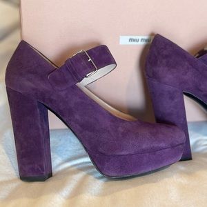 Miu Miu Purple Suede Mary Jane Heels Sz 37.5